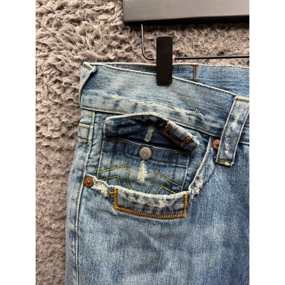 Y2k True Religion Big Rig Stone & Tint Rips Patchwork Denim Jeans Size 36 x 34